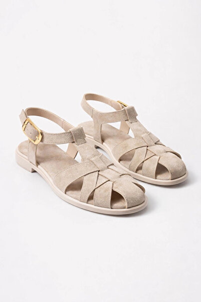 bakacstore Women's Beige Suede Fabric Comfortable Sole Daily Sandals