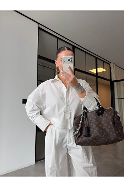 BB Bensu Buyruk ΣΕΤ ΠΟΥΚΑΜΙΣΟΥ CROP ΚΑΙ ΠΑΝΤΕΛΟΝΙ SHALWAR ΛΕΥΚΟ