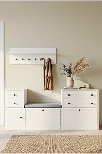 Nettrends Modern Portmanto & Ayakkabılık Oturmalı Banklı Kapaklı Çekmeceli Ço...