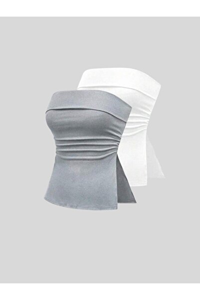 EVOA Γυναικεία μπλούζα μπουστιέ 2 τεμαχίων χωρίς τιράντες με λεπτομέρεια σκίσ...