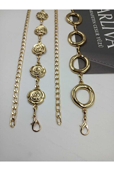 ARLIVA Gold Chain 2'Li Set Oval and Rose Patterned Women's Trouser Belt, Dres...
