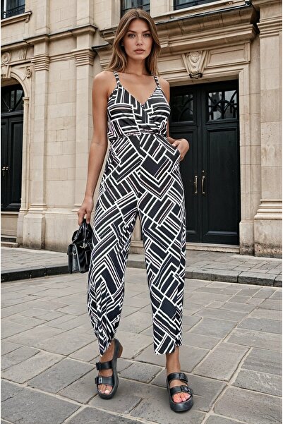 Pasaklı Giyim Γυναικεία άνετη ολόσωμη φόρμα με βαθύ ντεκολτέ, τσέπες, ελαστικ...