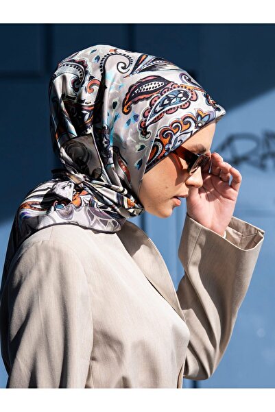 Silk Home Μεταξωτό φουλάρι Twill 11504-26 Ασημί, Σχέδιο με μοτίβο αμυγδάλου