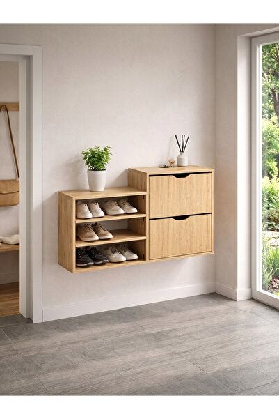 hacıbekiroğlu Duvara Monte Ayakkabılık Meşe Modern Ayakkabı Dolabı Kapaklı Ra...