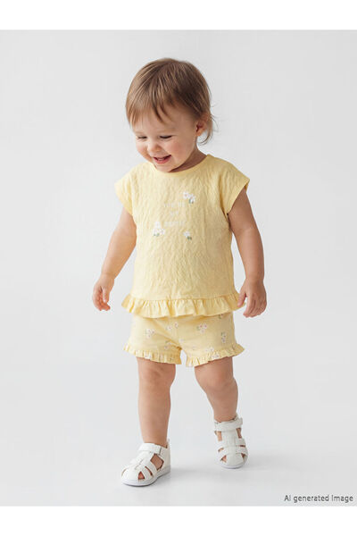 LC Waikiki Yellow Floral Baby Girl T-Shirt and Shorts