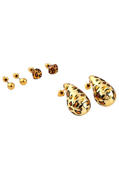 AXXION Leopard Patterned Drop Earring Set Women's Multiple Earrings Minimal B...