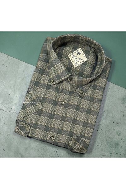 GÖMLEK GALERİSİ Classic Wide Cut Plaid Double Pocket Short Sleeve Men's Shirt