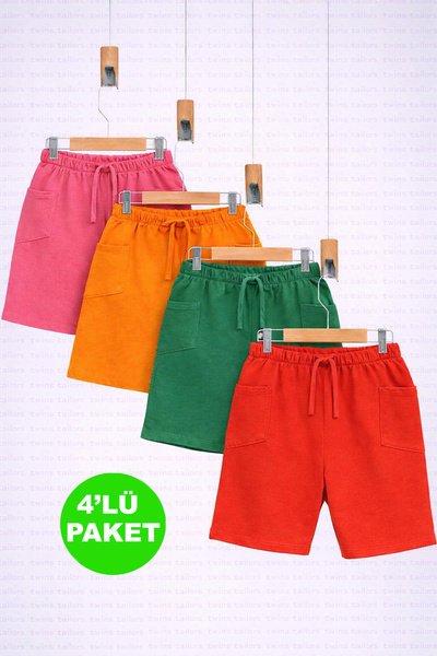 twins tailors Βαμβακερό παιδικό σορτς σε πράσινο-πορτοκαλί-ροζ-κόκκινο χρώμα,...