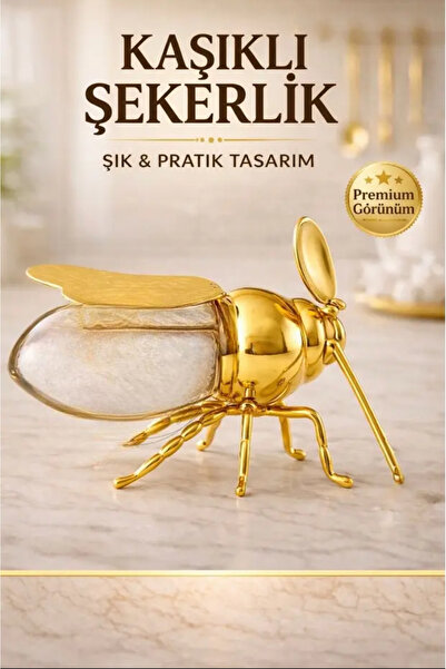 TUMU LIFE Arı Şekilli Kaşıklı Şekerlik Kapaklı Şeker Kavanozu Kaşıklı Saklama...