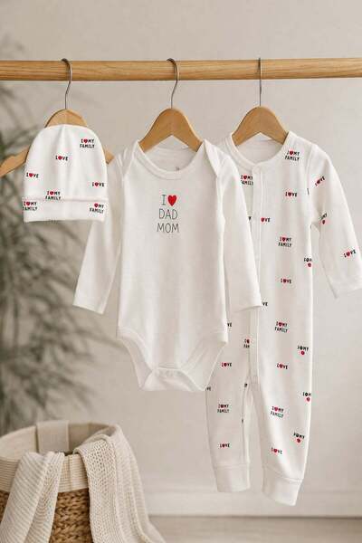 dinamik çocuk Kız Bebek 3'lü Takım I Love Mom Dad Baskılı Çıtçıtlı Body + Tul...