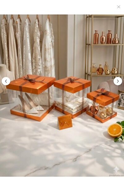 PONCİKPAZAR Lüks Şeffaf Asetat Hediye ve Bohça Kutusu - 3’lü Set Şeffaf