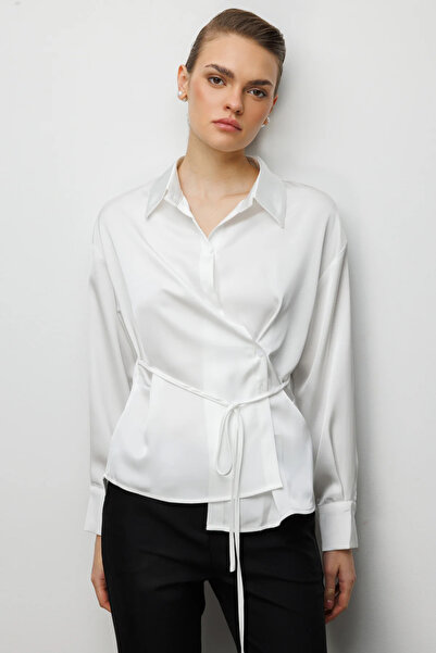 Ekol Double-Breasted Collared Lace-Up Shirt-2862