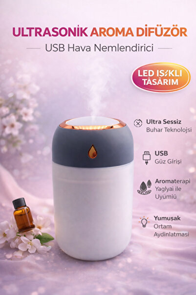 Bezos Alaska Ultrasonik Aroma Difüzör USB Hava Nemlendirici Led Işıklı Buhar ...