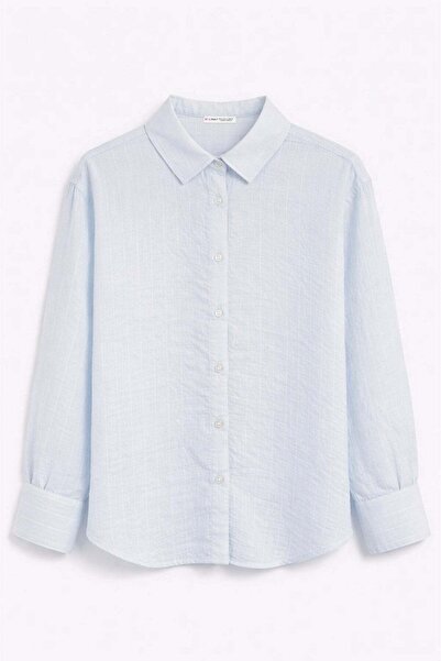 Mixray 4644 Γυναικείο πουκάμισο με ανάγλυφες ρίγες, διαφανές, βασικό, μπλε μωρού