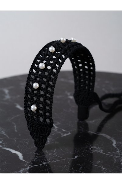 HENERA Knitted Mesh Pearl Headband - Bandana - Hair Accessory