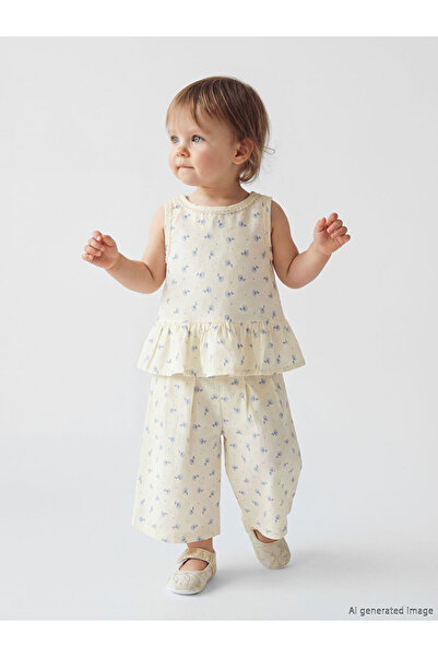 LC Waikiki Lcw Babybeige Floral Baby Girl Blouse and Pants