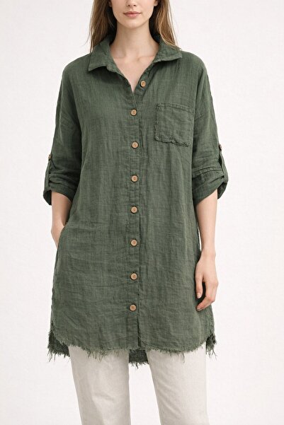 Butik Şans Women's Oversize Cotton Tunic Shirt with Pockets