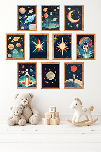UNT Σετ ζωγραφικής για παιδικό δωμάτιο με 10 πίνακες με θέμα το διάστημα, αστ...
