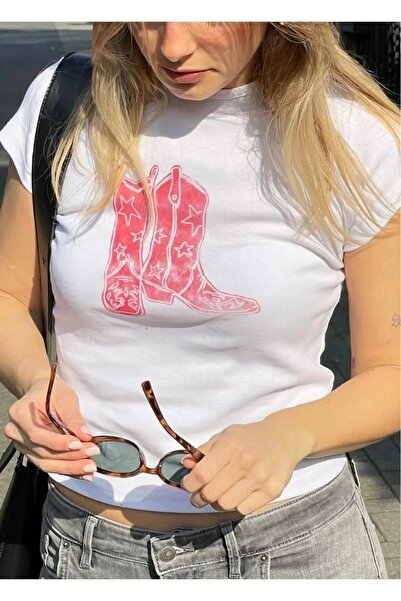 ZAVIXO Γυναικείο 100% βαμβακερό crop t-shirt σε στενή γραμμή BOTTS