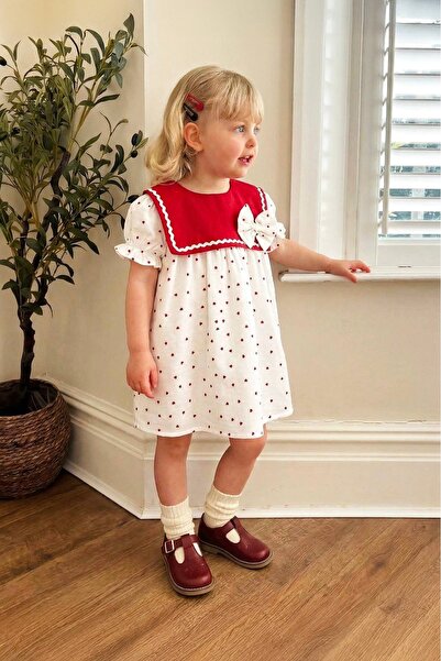 Daisy Dolly Κοριτσίστικο φόρεμα με σχέδιο καρδιάς και λεπτομέρεια γιακά με φι...