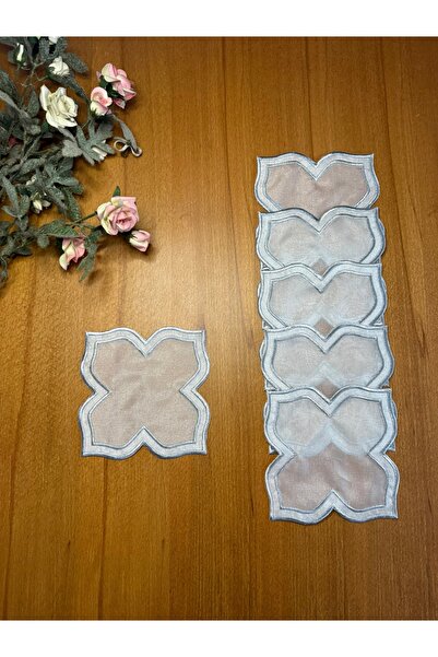 Smiling Home 6 τεμάχια οργάντζα από τούλι με σχέδιο λωτού, ασημί χρώμα, κεντη...