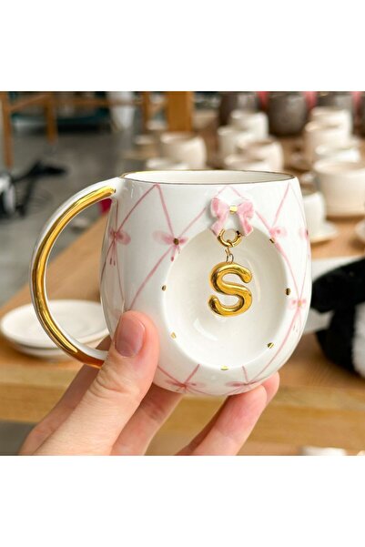 BSK Ceramics Handmade Harfli Fiyonklu Porselen Kupa S Harfi