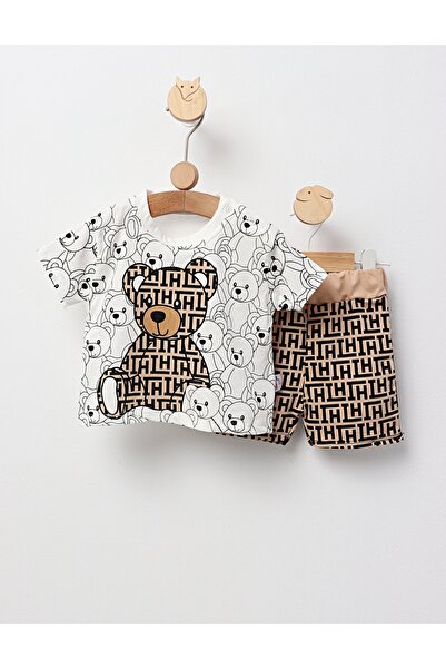 MiniKids Μοντέρνο αγορίστικο σετ με αρκουδάκι, κρεμ-λευκό