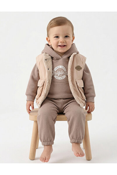 MiniKids Πλήρες σετ με φόρεμα καρύδας, σε λευκό-κρεμ χρώμα.