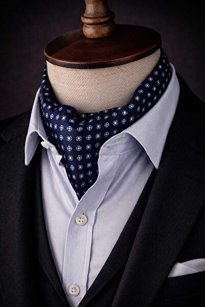 Kravatkolik Γραβάτα Ascot από ιταλικό μετάξι σε σκούρο μπλε με μικρό σχέδιο S...
