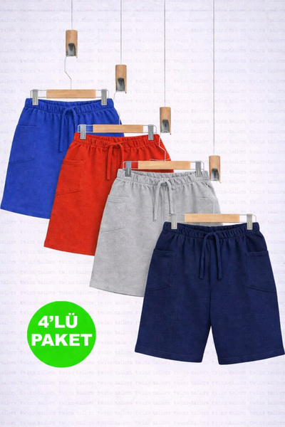 twins tailors Βαμβακερό παιδικό σορτς από χτενισμένο βαμβάκι Saks Μπλε-Γκρι-Ν...