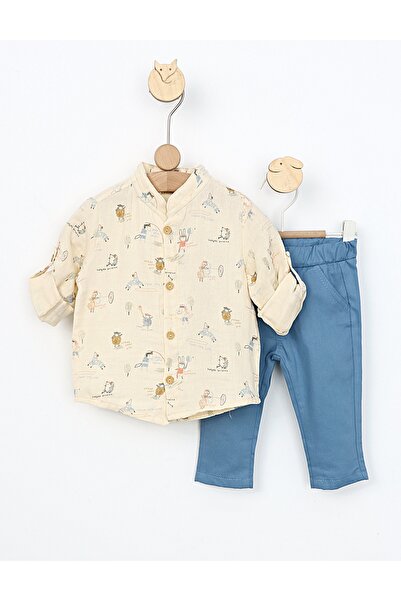 MiniKids Κομψό κρεμ-μπλε σετ παιχνιδιών με ζωάκια