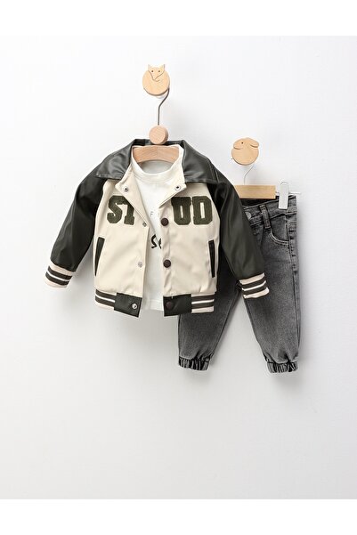 MiniKids Σετ 3 τεμαχίων κρεμ-σκούρο γκρι