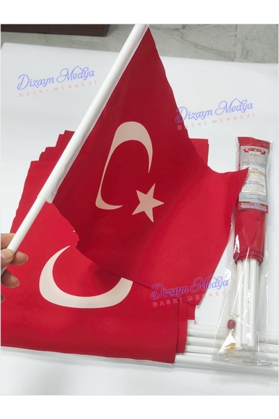 Dizayn Medya Baskı Merkezi Sopalı Türk Bayrağı - Alpaka bez Kumaş 50 adet