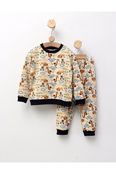 MiniKids Πιτζάμες BBC ML, με σχέδια ζώων σαφάρι, κρεμ-μπλε