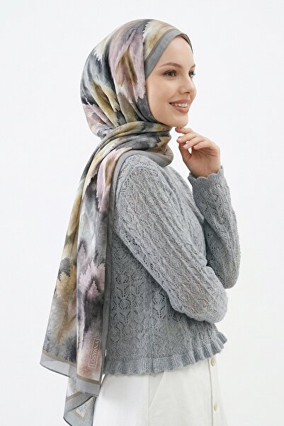 InStyle Σάλι από γκρι μπαμπού με ψηφιακή εκτύπωση Ebruli Pattern