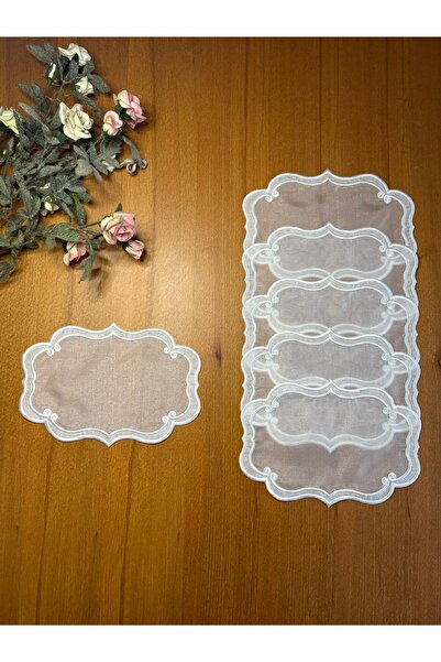 Smiling Home 6 τεμάχια Κάλυμμα δίσκου από οργάντζα τούλι εκρού χρώματος με κε...