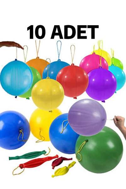 Siriderya İpli ve Lastikli Balon Rengarenk Zıp Zıp Büyük Punch Balon Panç Kar...