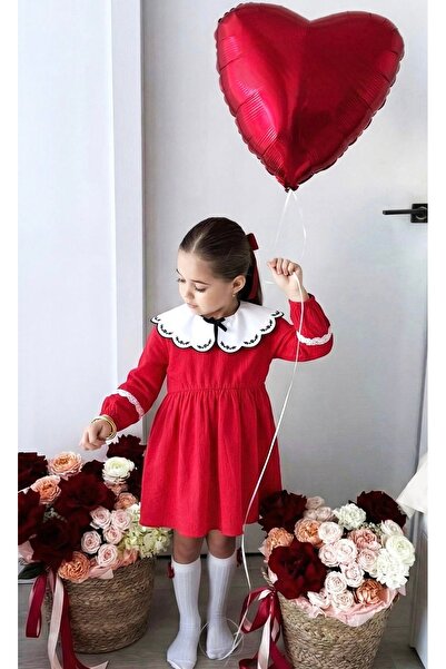 Daisy Dolly Κοριτσίστικο υφαντό φόρεμα με κέντημα στο γιακά και λεπτομέρεια α...