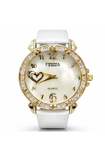 Francesca di Geneva Γυναικείο ρολόι, μοντέλο καρδιάς, λευκό λουράκι