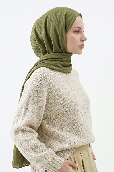 InStyle Șal din bumbac jacquard verde fistic cu model valuri
