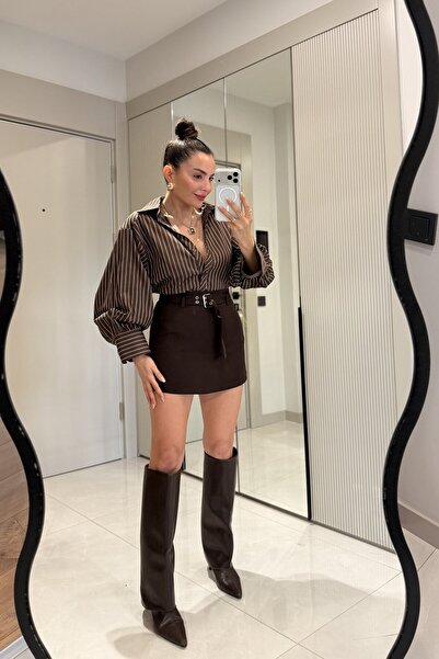 Gizem Ecemiş Jova Kahve Kemerli Şort Etek
