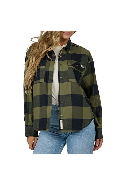 Salty Crew FATHOM LS W Φανελένιο Πουκάμισο Λαδί S