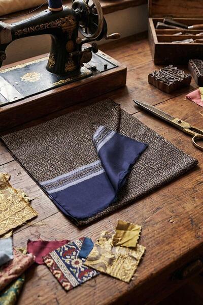 Kravatkolik Σχέδιο σάλιου Ναυτικό μπλε - Κίτρινο Ιταλικό Μεταξωτό Ascot Κραβά...