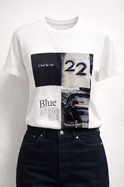 Beyaz Baskı T-shirt