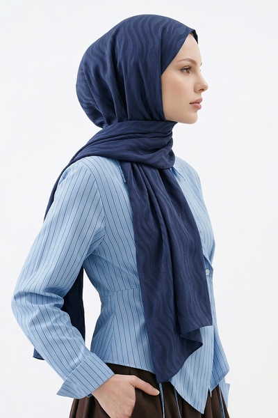 InStyle Șal din bumbac jacquard indigo cu model valuri