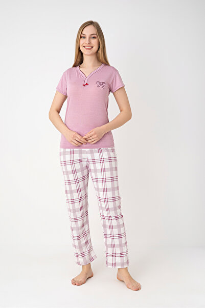 MİSSLALE Σετ γυναικεία πιτζάμες βισκόζης με σχέδιο V με λαιμόκοψη