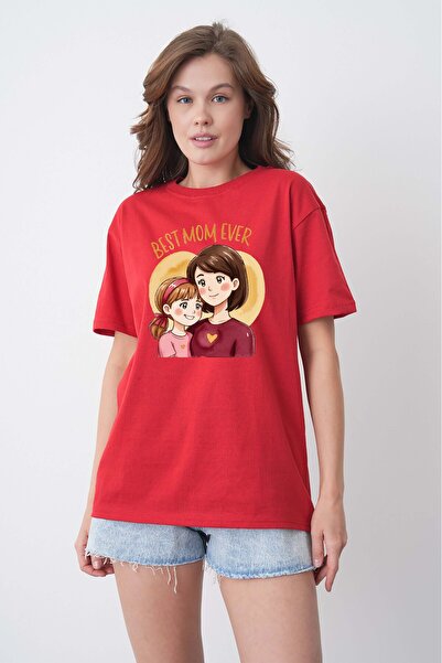 TREND EMMODA Cel mai bun cadou pentru mame Tricou din bumbac roșu cu guler ro...