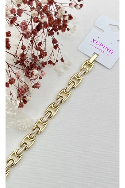XUPING JEWELRY KUYUMCU SERİ 14K RENGİ ZİRKON TAŞLI BADEM ZİNCİR 17+1,5CM ÇELİ...