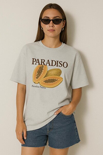 DM DOLCE MORE Μπλουζάκι με στάμπα PARADISO, OVERSIZED, UNISEX, 1PV1