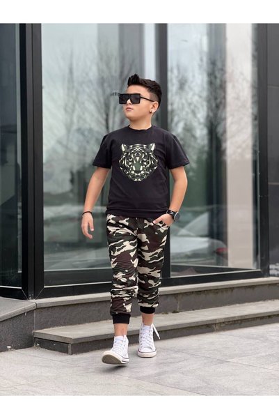 BERFONZO KIDS Erkek çocuk kamuflaj detay Takım